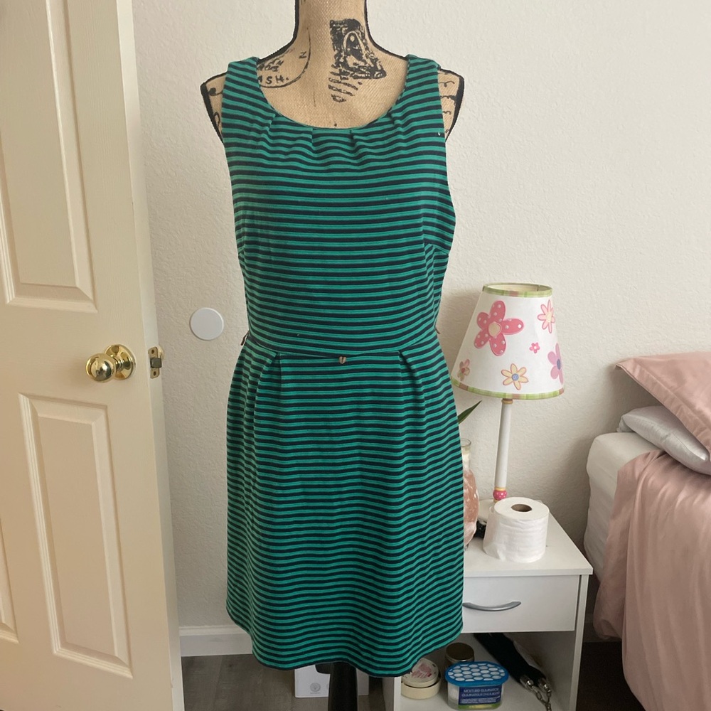 Green and black striped dress